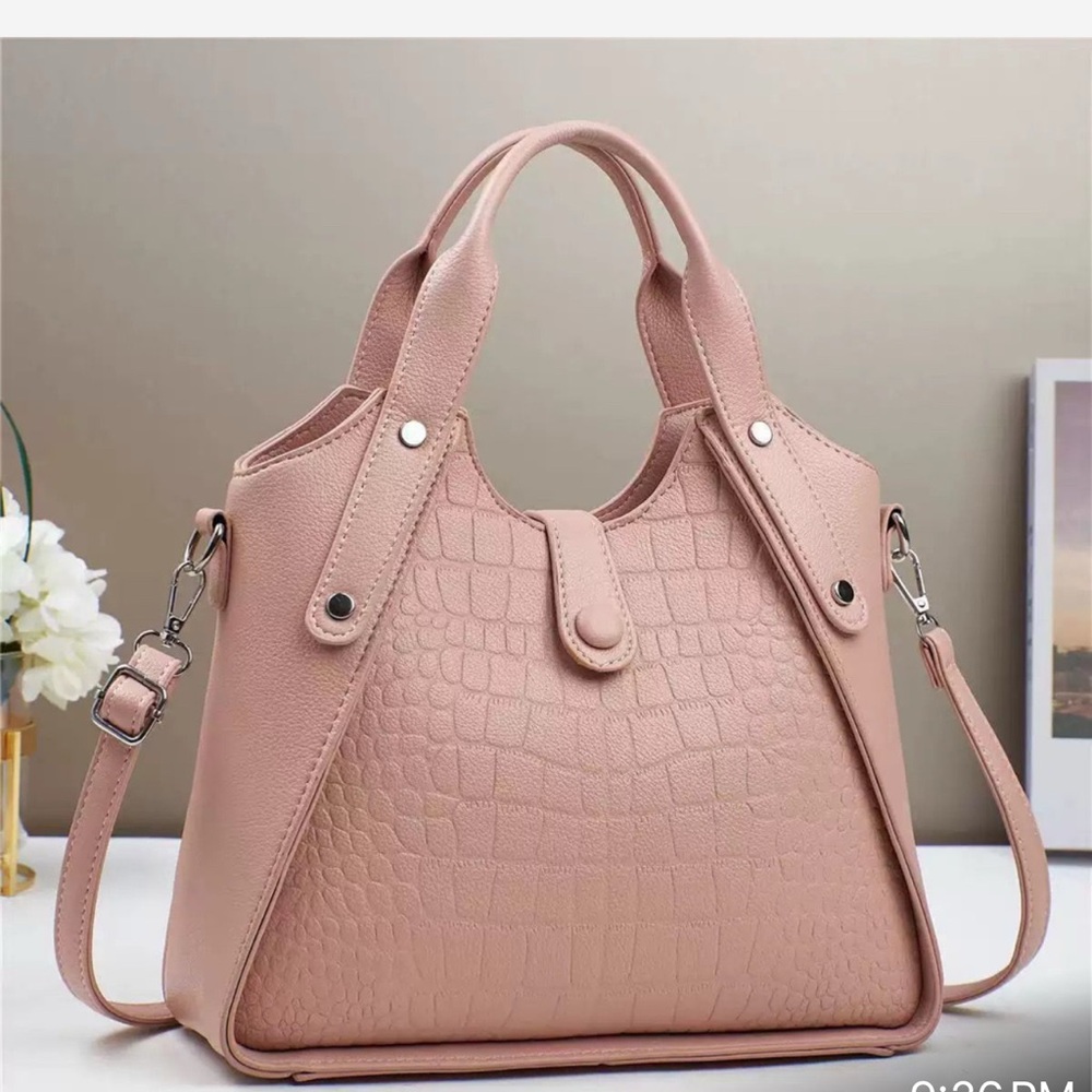 Pink Croc-Embossed Handbag